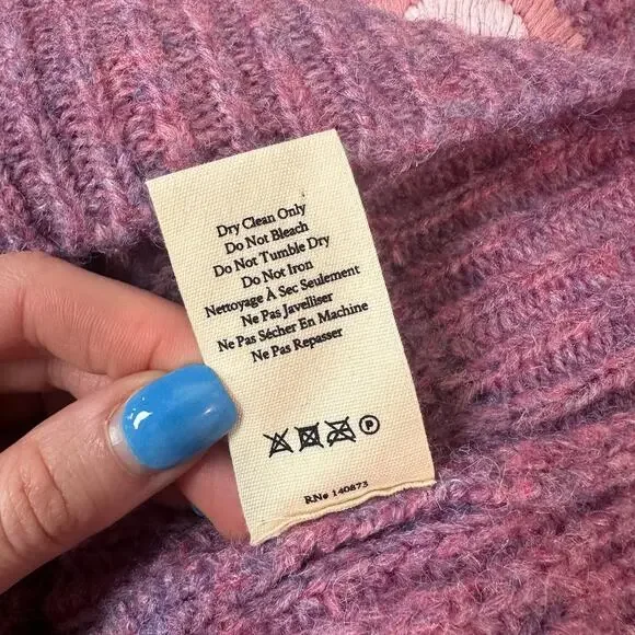 LoveShackFancy Ridge Sweater Floral Embroidered Balloon Sleeve Chunky Knit Berry - Picture 15 of 16